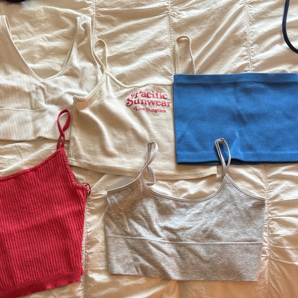 Pacific Sunwear Ribbed Tank Tops in Red, White, Gray, and Blue